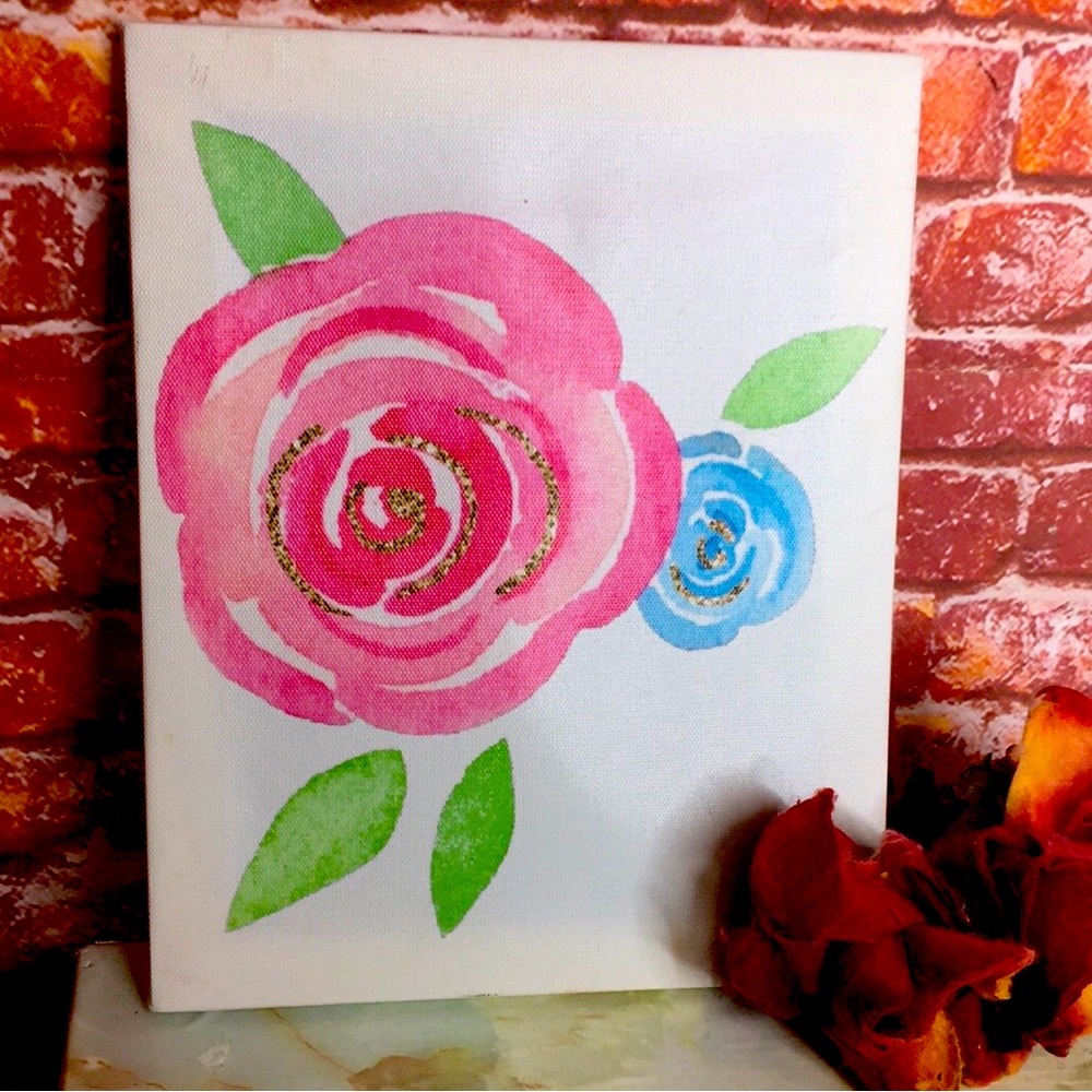 Set of Two Canvas Watercolor Floral  and Unicorn Decorative Wall Prints - Picture 2 of 4